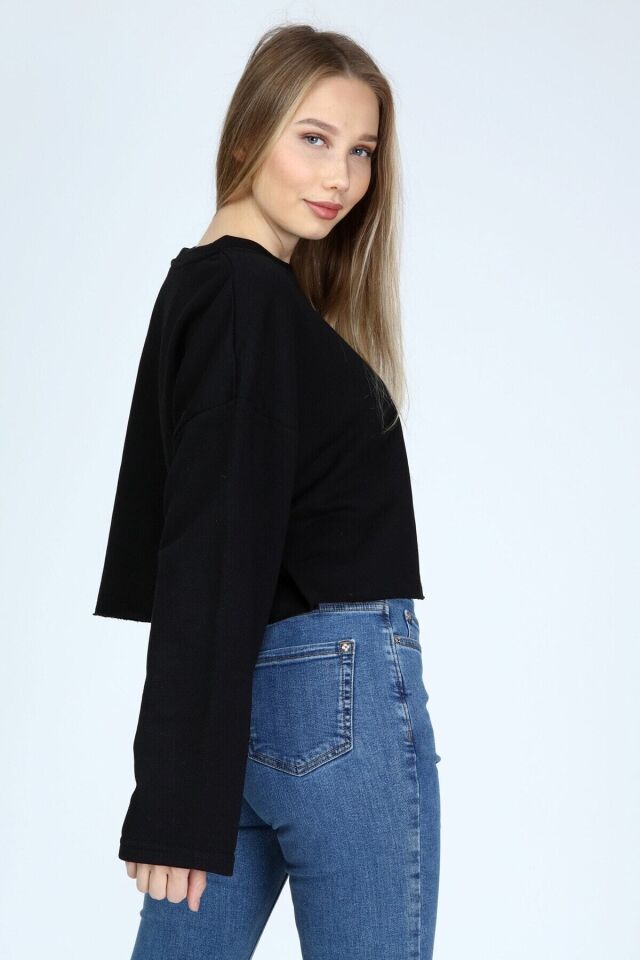 Kadın Basic Sweatshirt- Siyah